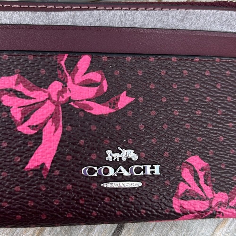 Coach Mini Skinny Id Case With Bow Print Wallet Bag Purse - Picture 5 of 6